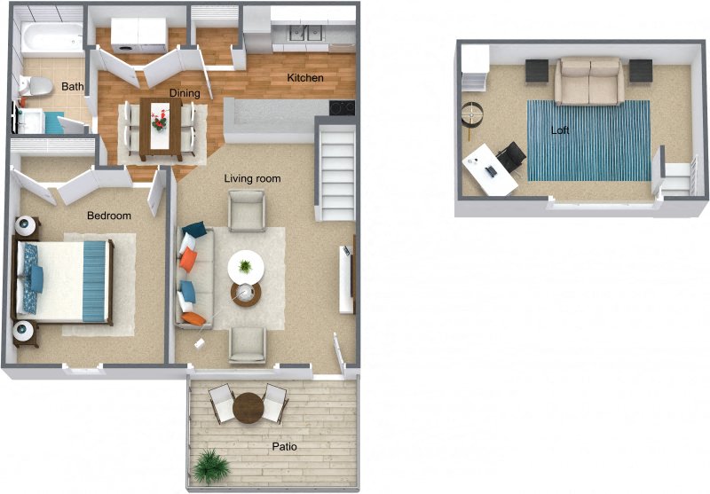 Floor plan for 1 bed, 1 bath, 811 sqft